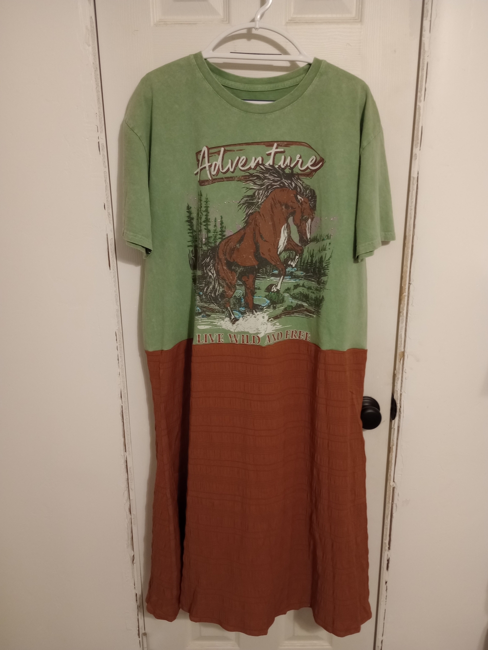 Adventure Horse Graphic Midi Dress - Green and Brown